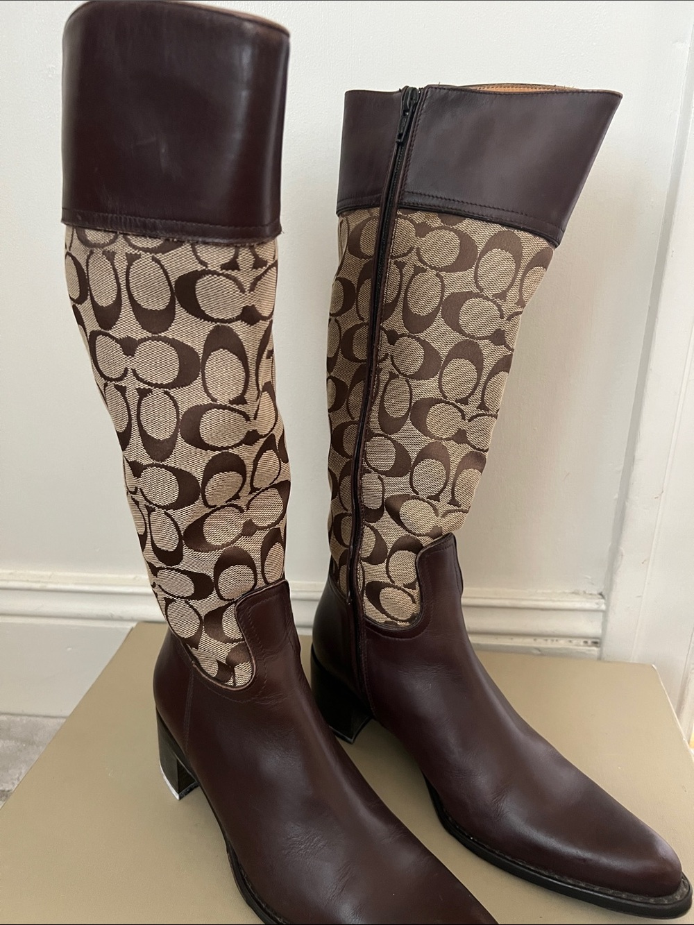 Coach Brown Signature Canvas Over-the-Knee Boots